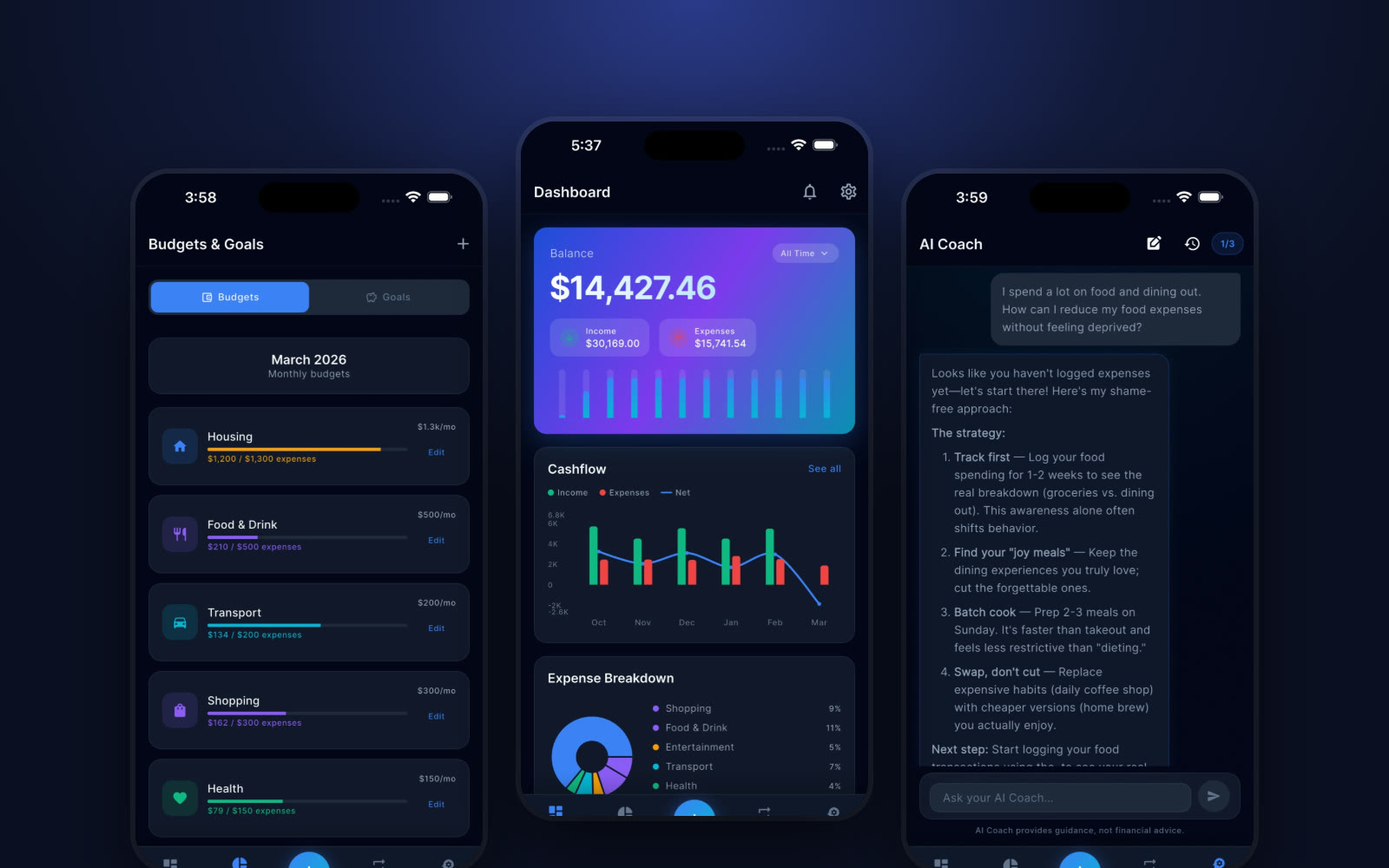Finova mobile app screens